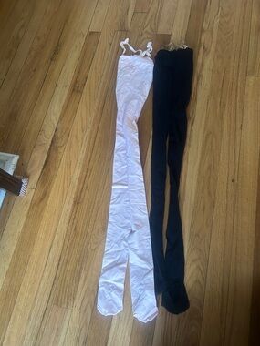 NWOT Capezio Pink & Black Body Tights w/clear straps and convertible feet